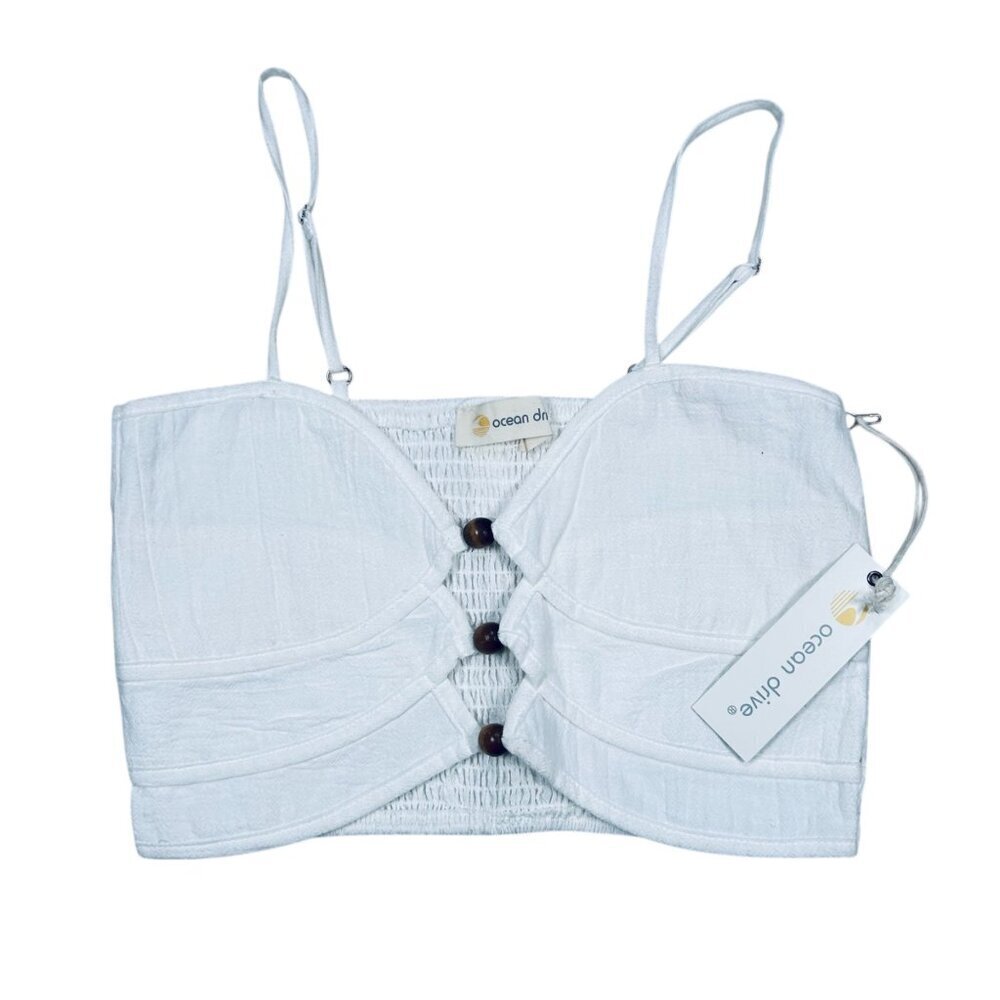 Ocean Drive Large White Peek a Boo Crop Top Ruched Summer Coastal